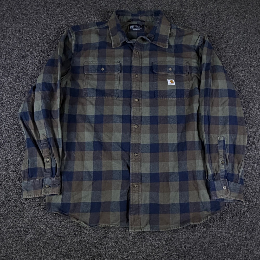 Carhartt Shirt Mens XL Loose Fit 105078 DFE Green Plaid Button Down EUC